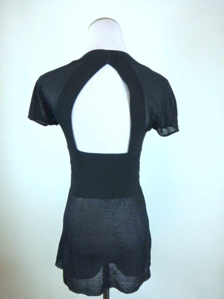 Giorgio Armani Ax Open Back Black V Neck Sheer Top — image 3 of 4